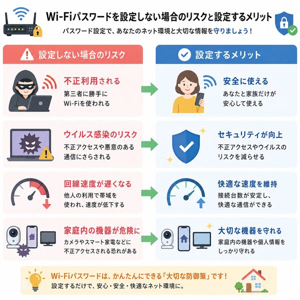 Wi-Fiパスワードを設定しない場合のリスクと設定するメリット