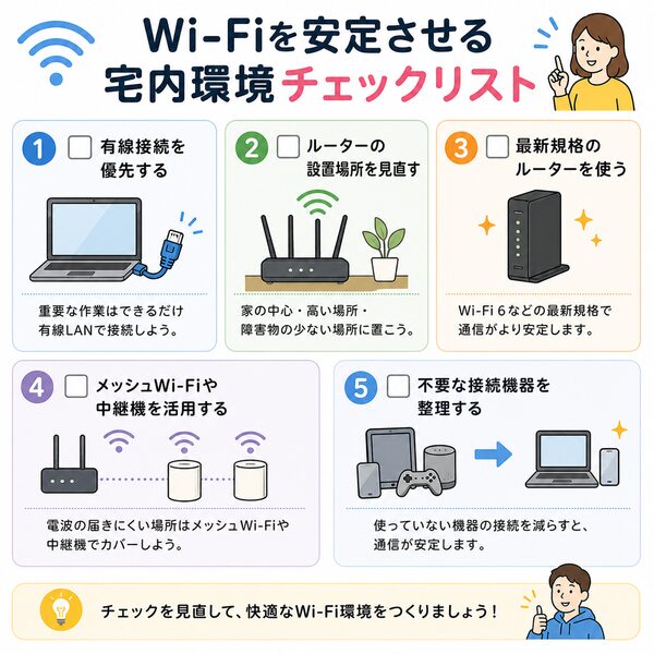 Wi-Fiを安定させる宅内環境チェックリスト