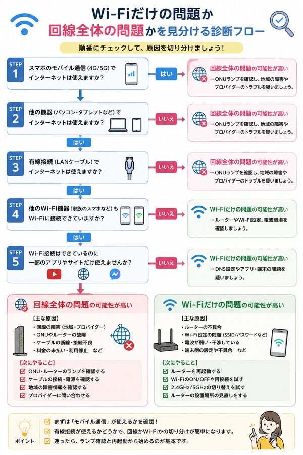 Wi-Fiだけの問題か回線全体の問題かを見分ける診断フロー