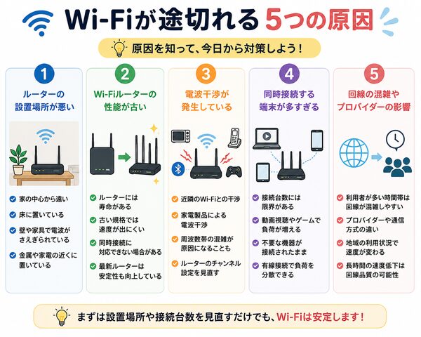 Wi-Fiが途切れる5つの原因一覧