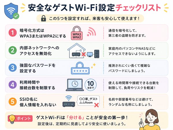 安全なゲストWi-Fi設定チェックリスト(5つの設定ポイント)