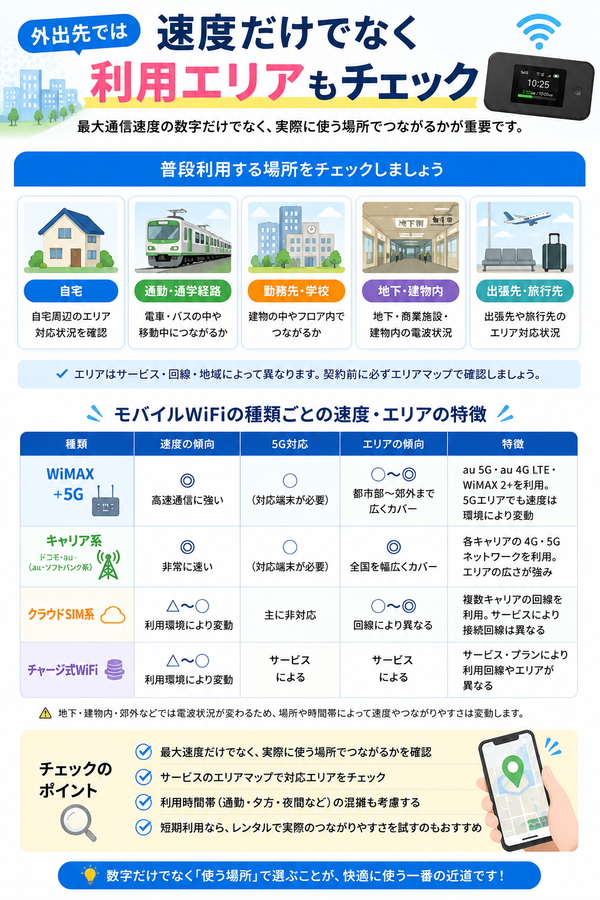 外出先では速度だけでなく利用エリアもチェック