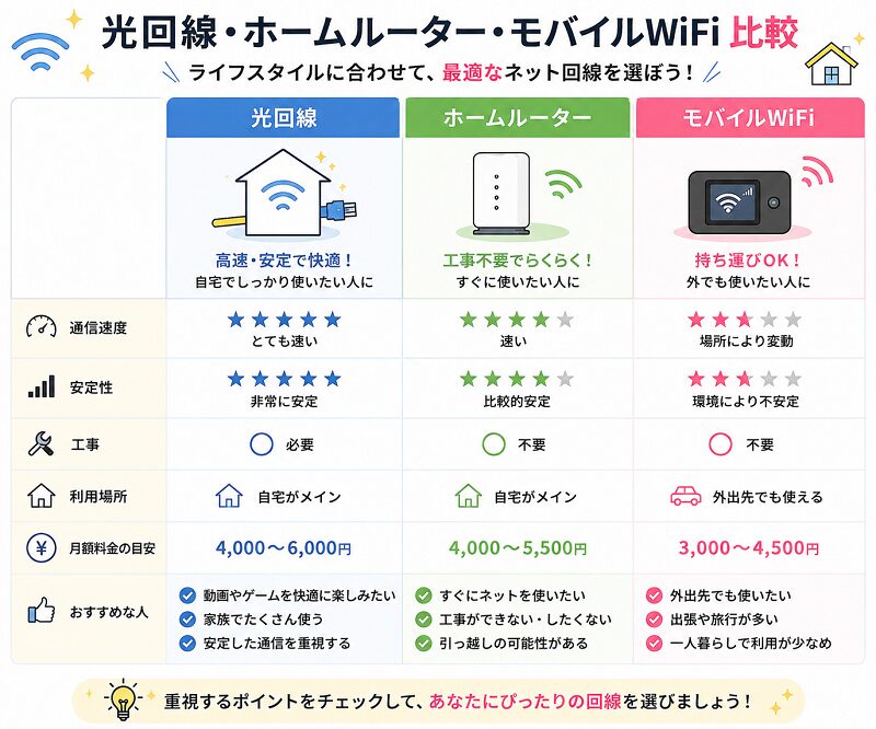 光回線・ホームルーター・モバイルWiFi比較
