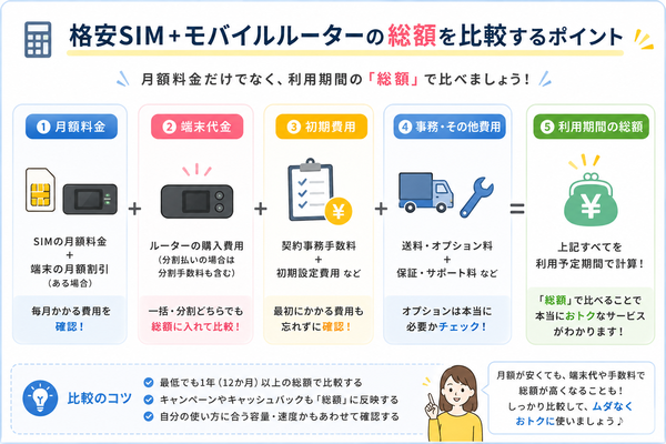 格安SIM+モバイルルーターの総額を比較するポイント