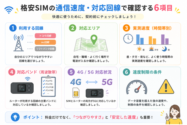 格安SIMの通信速度・対応回線で確認する6項目