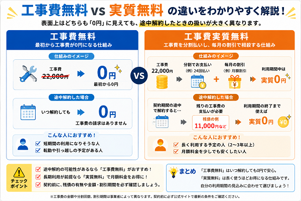 工事費無料と実質無料の違い