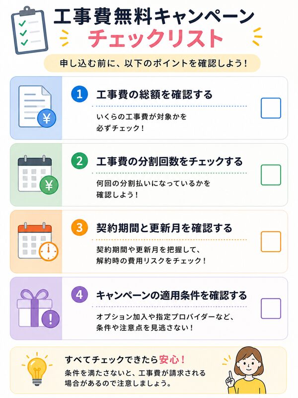 工事費無料キャンペーンのチェックリスト