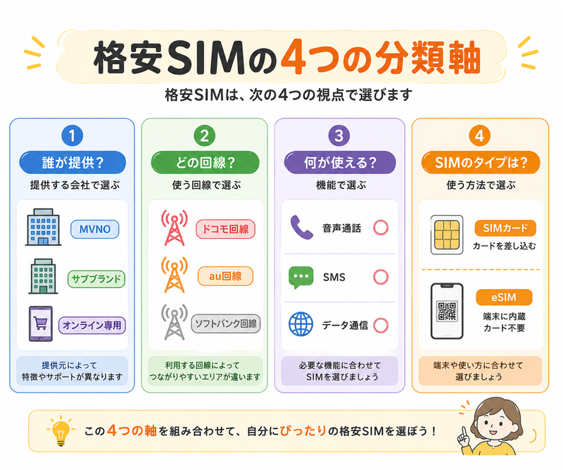 格安SIMの4つの分類軸