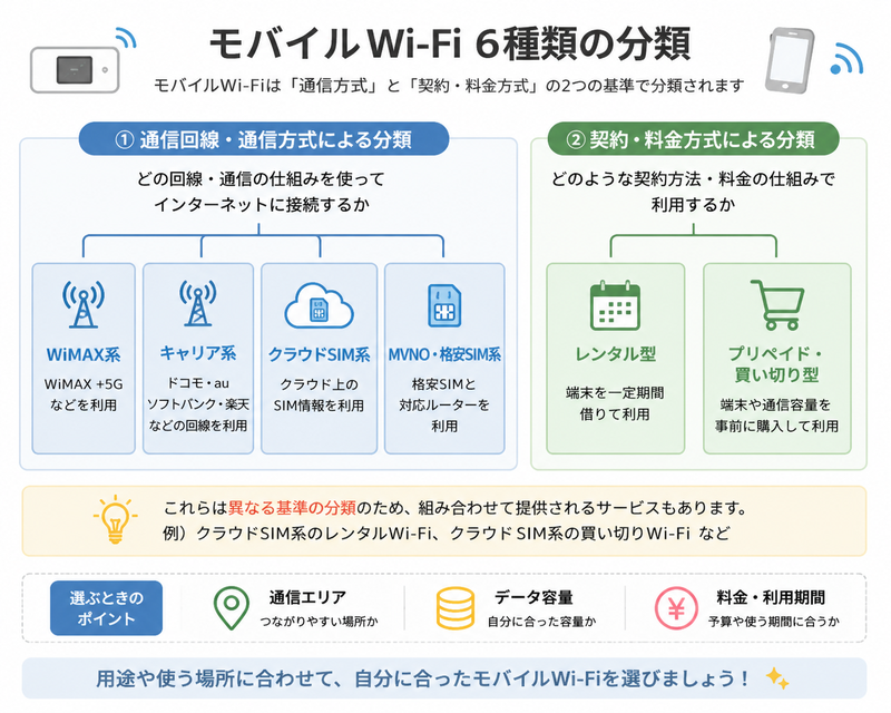 モバイルWi-Fi6種類の分類図