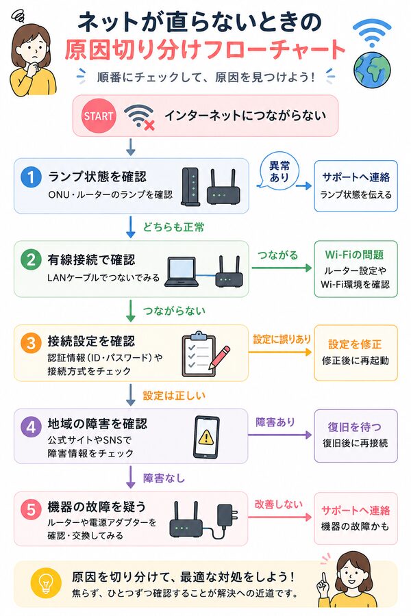 ネットが直らないときの原因切り分けフローチャート