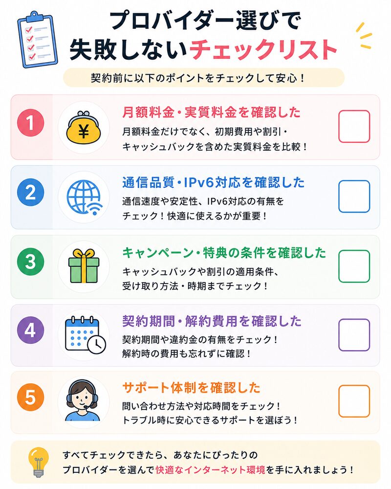 プロバイダー選びで失敗しないチェックリスト