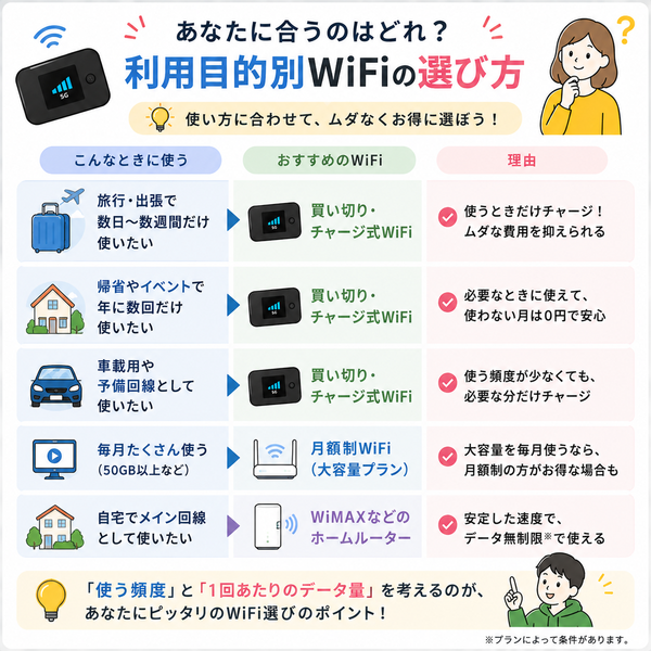 あなたに合うのはどれ?利用目的別WiFiの選び方