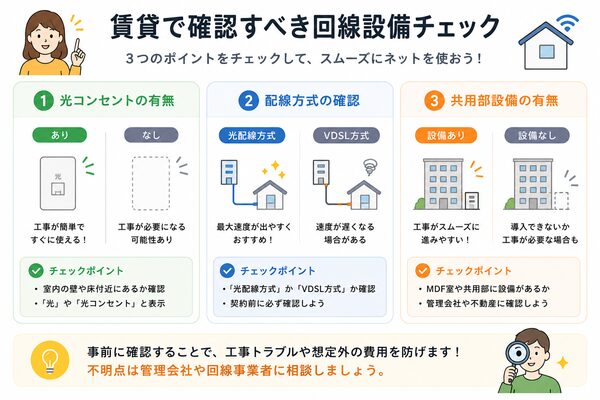 賃貸で確認すべき回線設備チェック図(光コンセント・配線方式・共用部設備)
