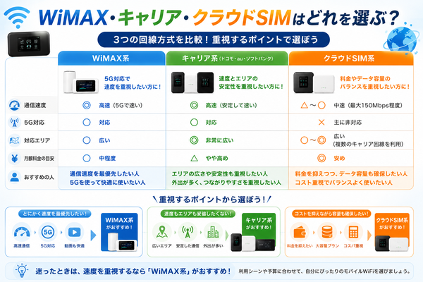 WiMAX・キャリア・クラウドSIMはどれを選ぶ?