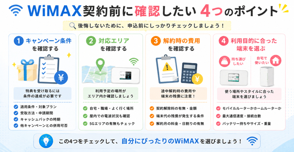WiMAX契約前に確認したい4つのポイント
