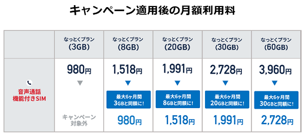LIBMOのキャンペーン適用後の月額料金